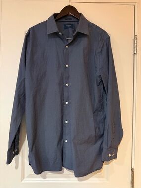 Fairlane Men's Long-Sleeve Button-Up Shirt in Navy Blue Micro Polka Dot XL Slim